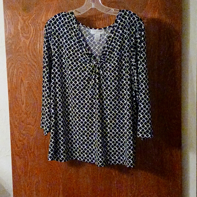 Sag Harborl Black & White Top, 1xl, Ab Crystals At Decolletage.